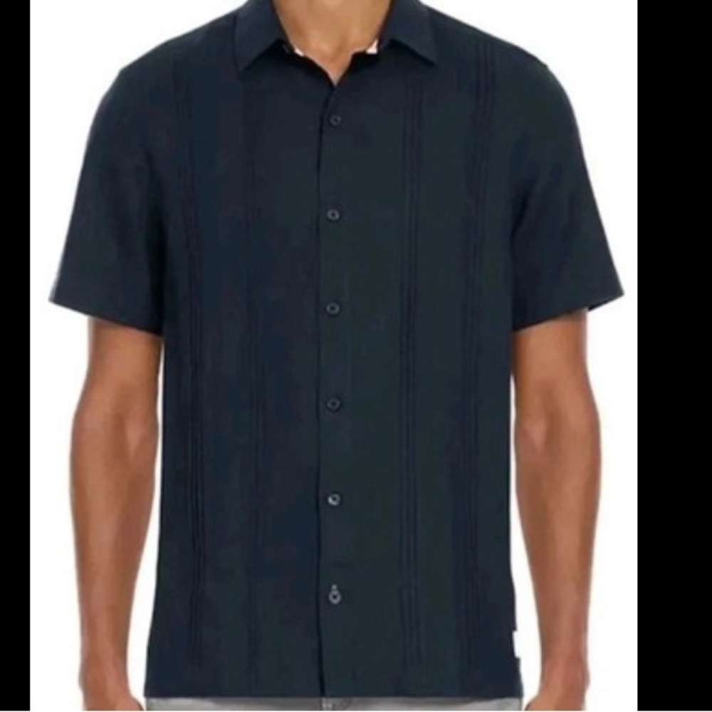 Scotch & Soda linen blend navy blue short sleeve button front shirt. XL